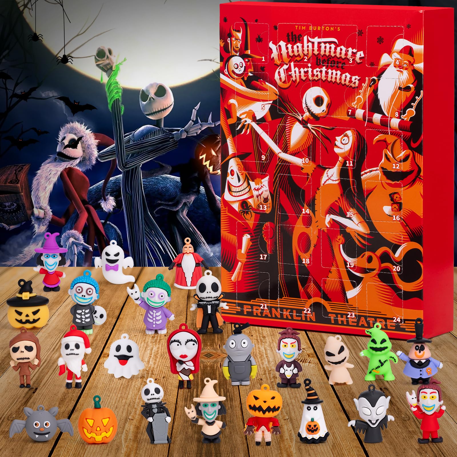 Halloween Advent Calendar 2024,Nightmare Before Christmas Advent Calendar,with 24 Classic Collectible Figures, Halloween Countdo