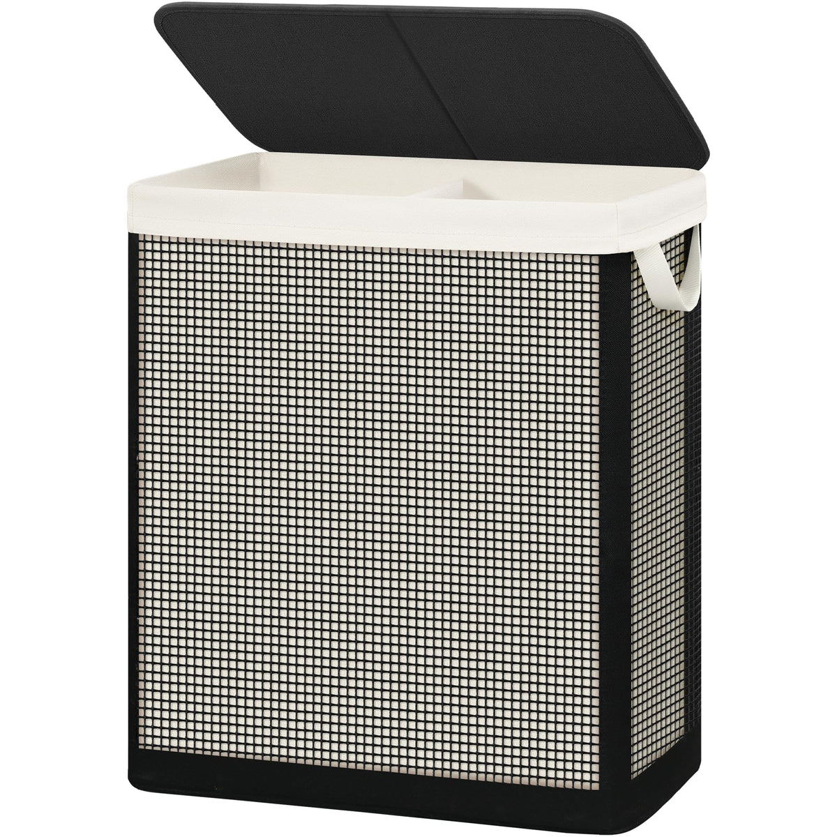 STO STO 2 Section Laundry Hamper with Lid, 140L SteelFrame Double Laundry Hamper with Removable Washable Liner, Breathable Larg