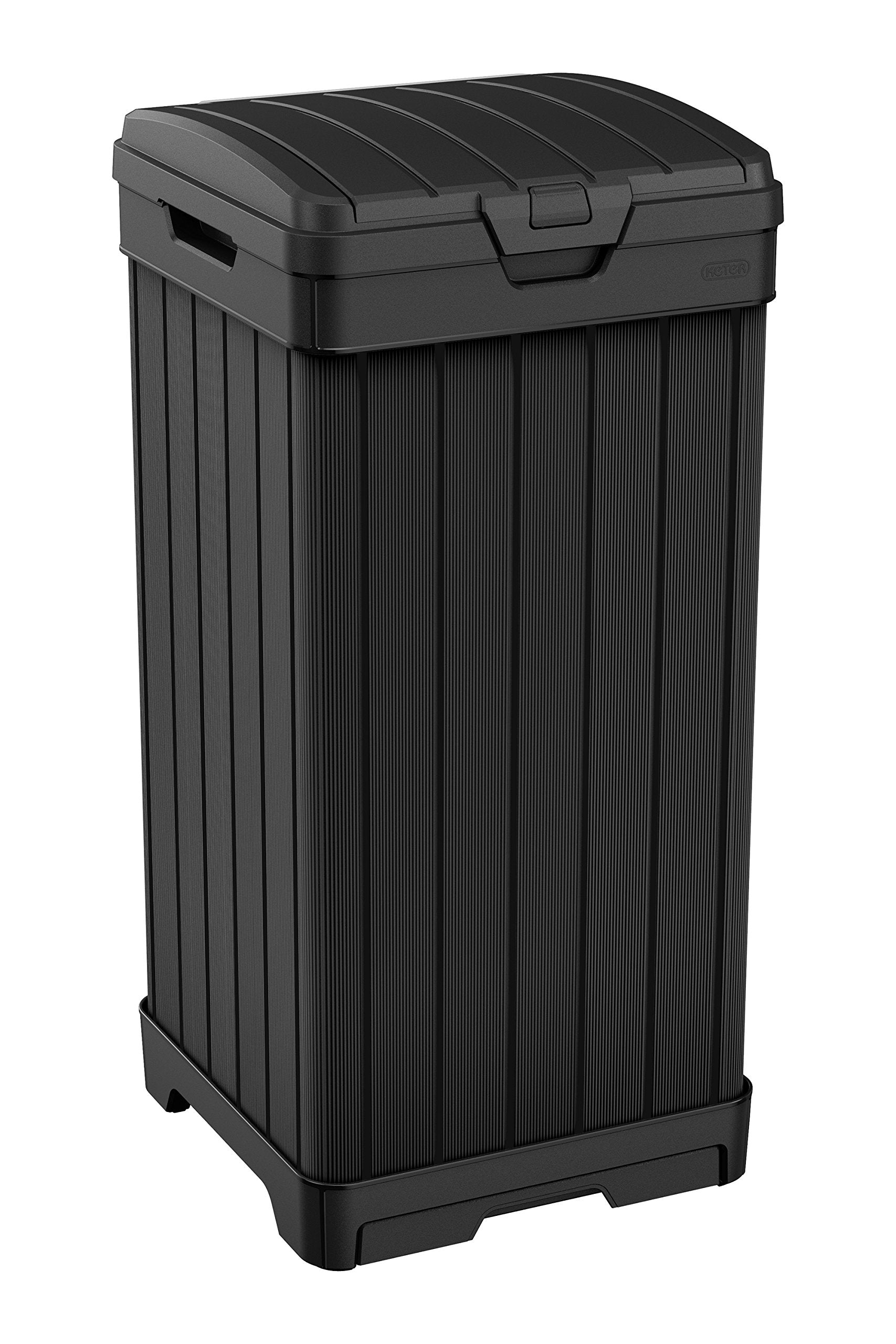 Keter Baltimore Resin 38 Gallon Outdoor Kitchen Trash Can with Lid and Drip Tray for Easy Cleaning-Perfect for Patio Dining, Bla