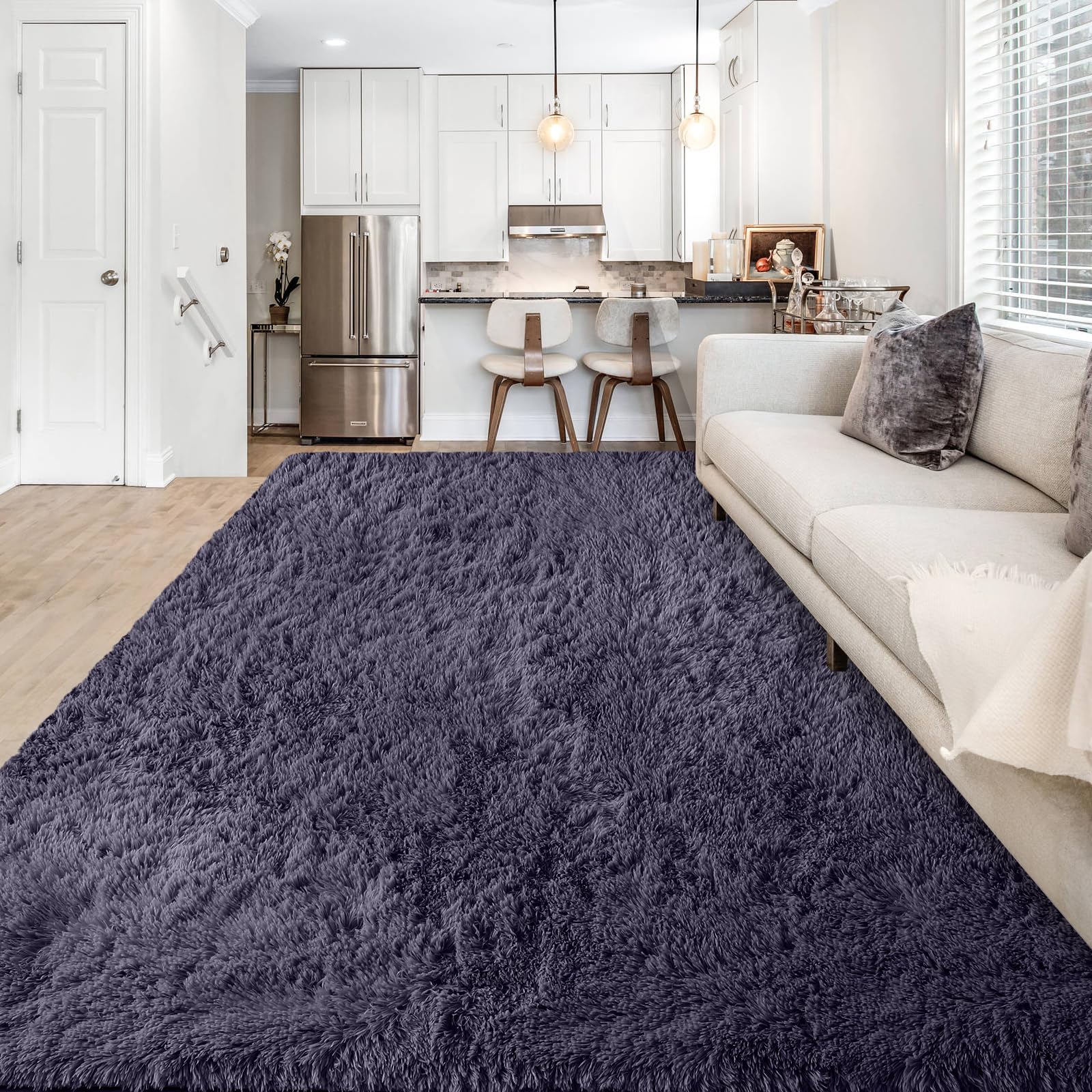 YUFANUHO Ultra Soft Shaggy Area Rug, 6x9 Feet Purple Rug for Bedroom Living Room, Shag Fluffy Fuzzy Rug for Nursery Home Decor 6