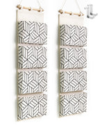 CROWNED 2Pcs Over Door Hanging Storage Bags Wall Mount Closet Organizer, 4 Big Pockets Linen Cotton Fabric Living Room Bedroom B