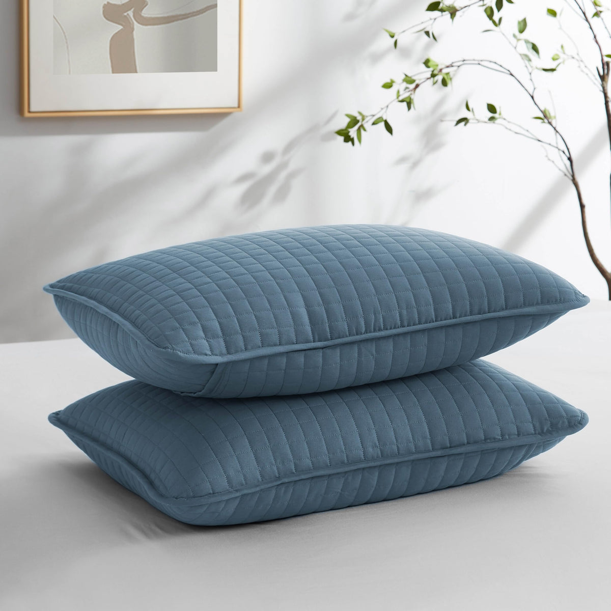 Southshore Fine Living, Inc. - Vilano Springs - Pair Of Quilted Pillow Sham Covers (No Inserts), 18' X 18', Coronet Blue