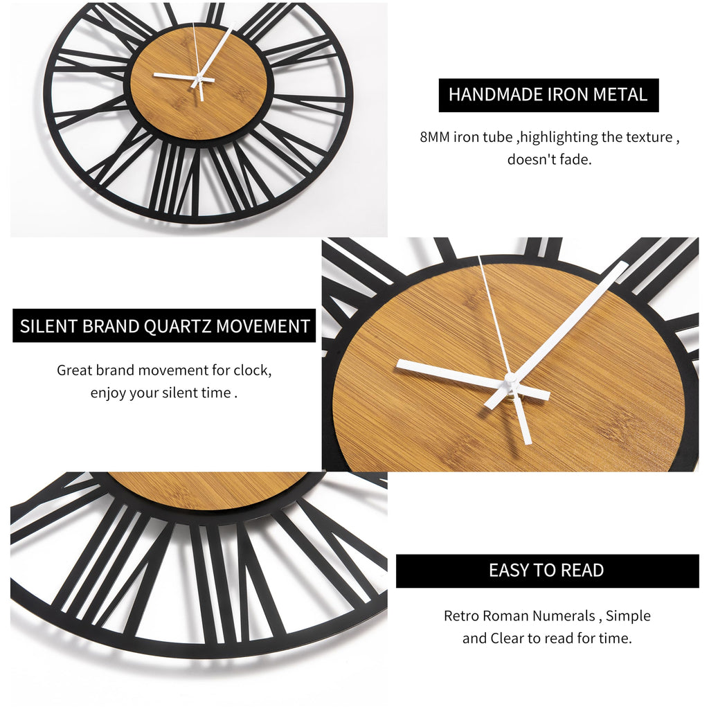 1St Owned Wall Clock For Home Decor - Antique 24 Inch Wood Wall Clocks Battery Operated Silent Non Ticking Simple Minimalist Rom