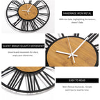 1St Owned Wall Clock For Home Decor - Antique 24 Inch Wood Wall Clocks Battery Operated Silent Non Ticking Simple Minimalist Rom