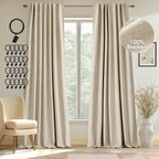 Miulee 100% Blackout Curtains 90 Inches Long, Curtains & Drapes For Bedroom Back Tab Black Out Window Treatments Thermal Insulated Room Darkening Rod Pocket, Natural Cream Beige, 2 Panels