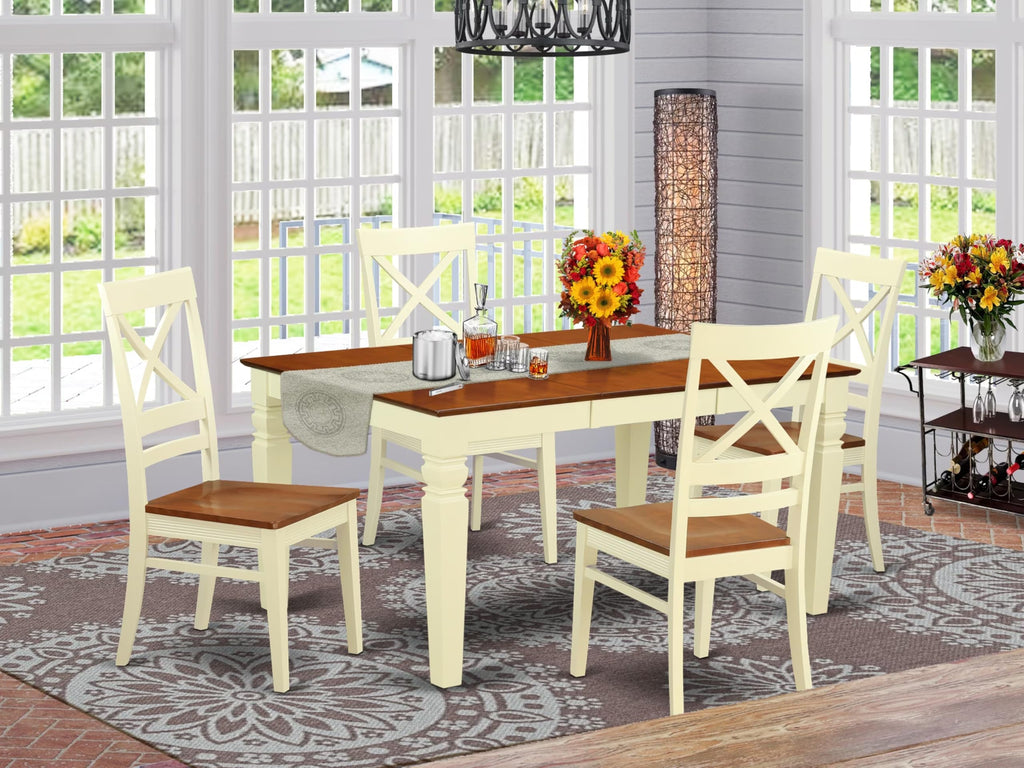 East West Furniture WEQU5-BMK-W 5 Piece Dining Table Set for 4 Includes a Rectangle Kitchen Table with Butterfly Leaf and 4 Dining Room Chairs, 42x60 Inch, Buttermilk & Cherry