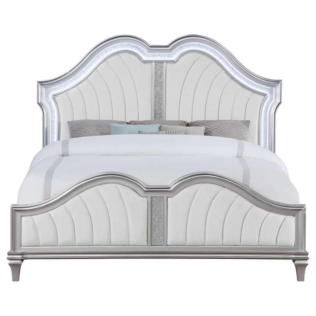 Coaster Home Furnishings Evangeline Modern Classic Chenille Upholstered Eastern King Size LED Panel Bed Frame 67-inch Headboard Silver Oak 223391KE