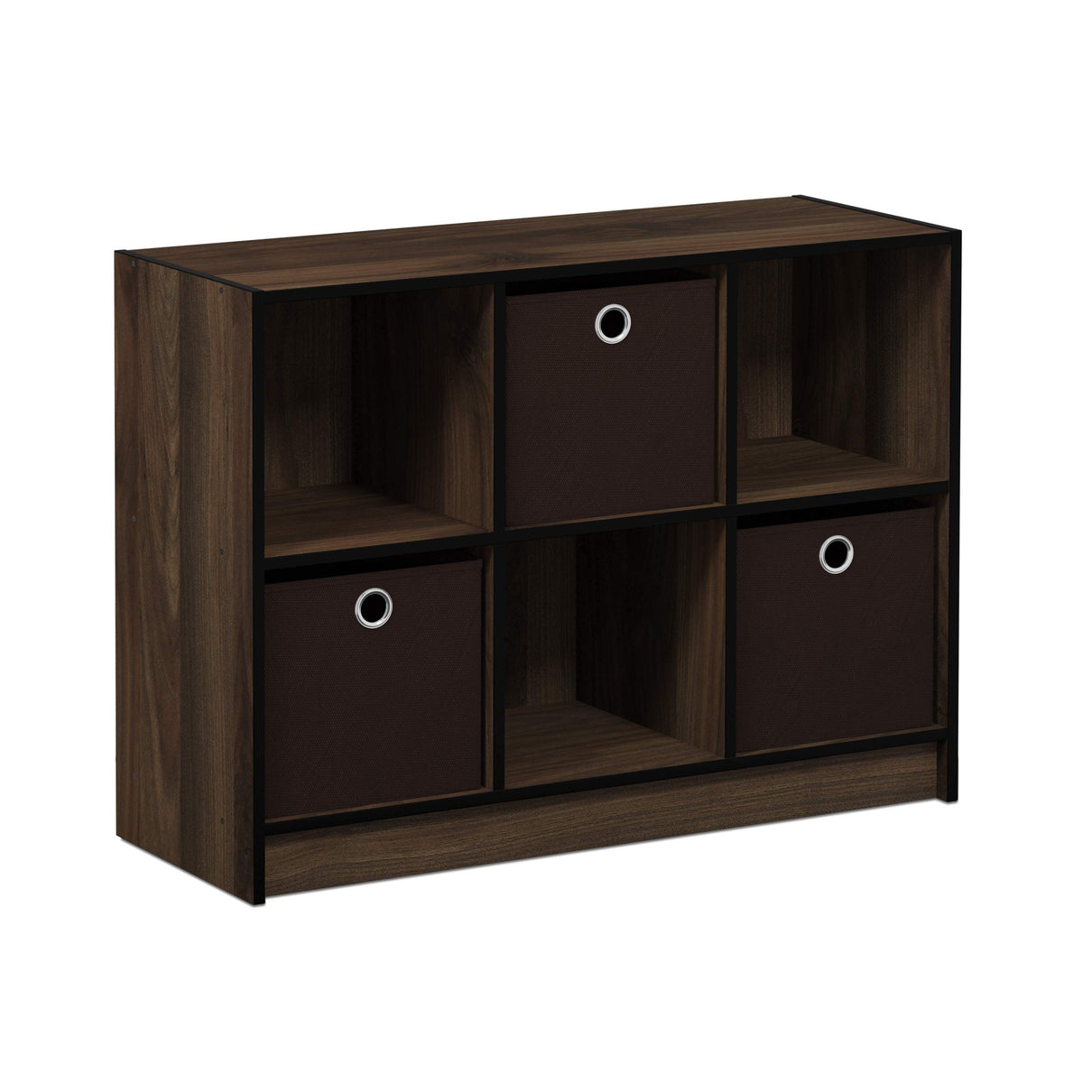 Furinno Basic 3x2 Cube Storage Bookcase Organizer with Bins, Columbia Walnut/Dark Brown