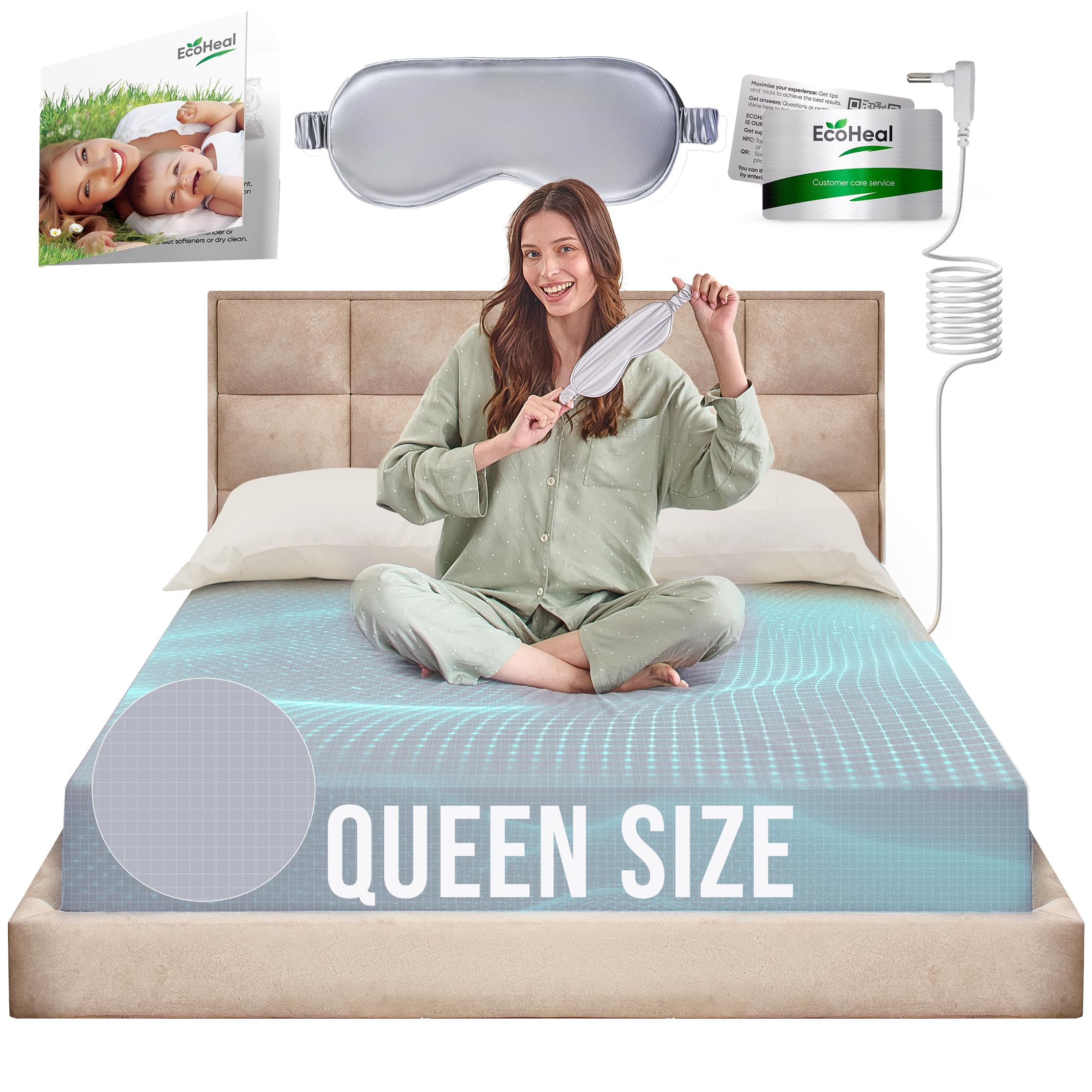 Earth Grounding Fitted Sheet Queen Size With 12% Silver Fiber & 4% Silk & 84% Organic Cotton - Cloud Gray - Soft Earth Grounding