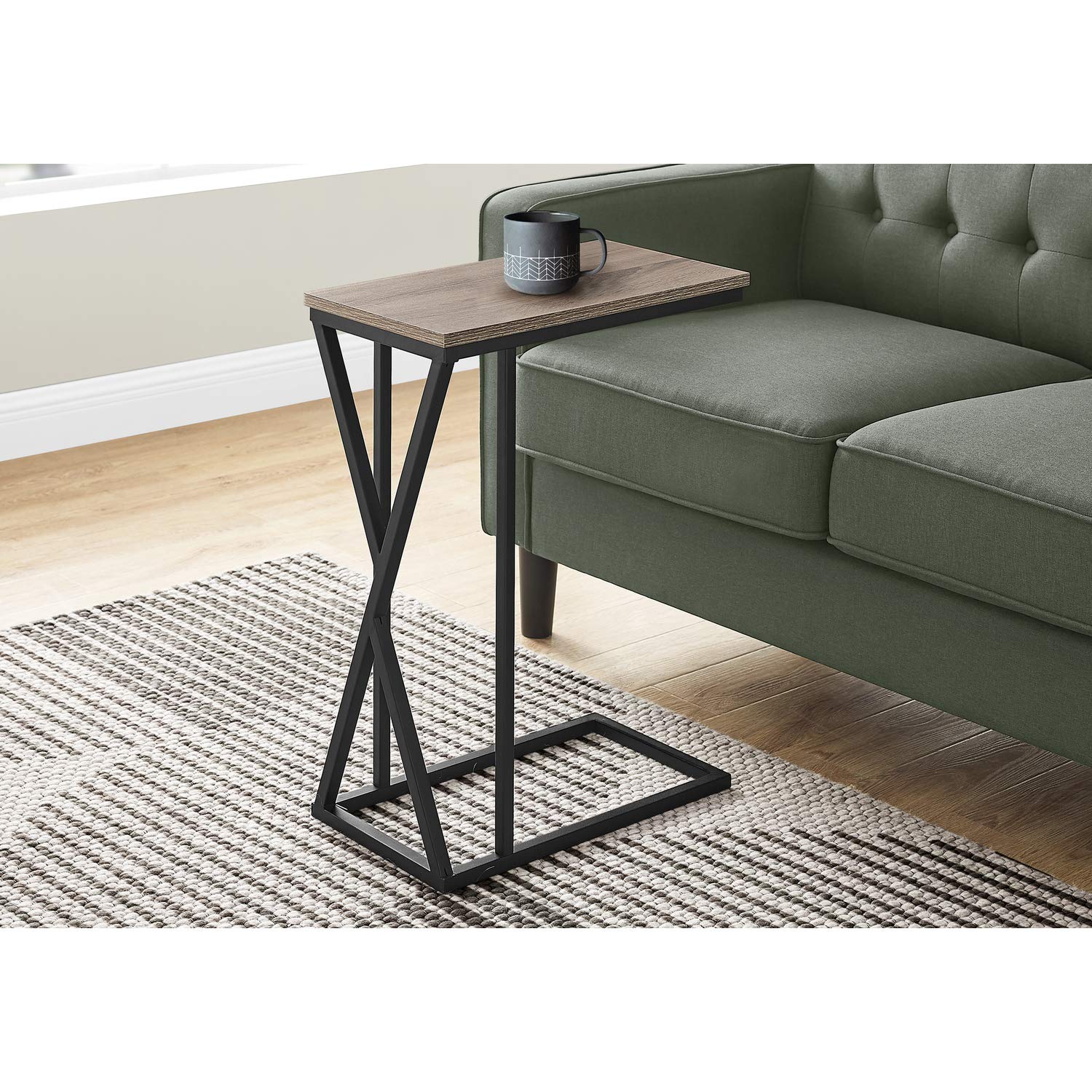 Monarch Specialties 3249 Accent Table, C-Shaped, End, Side, Snack, Living Room, Bedroom, Metal, Laminate, Brown, Black, Contemporary, Modern Table-25 H/Dark Taupe, 10.25&quot; L X 18.5&quot; W X 25.25&quot; H