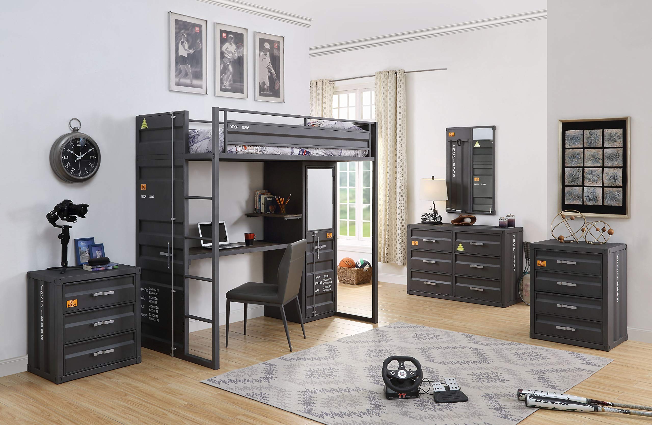 Acme Cargo Faux Leather Upholstered Chair in Gray and Gunmetal