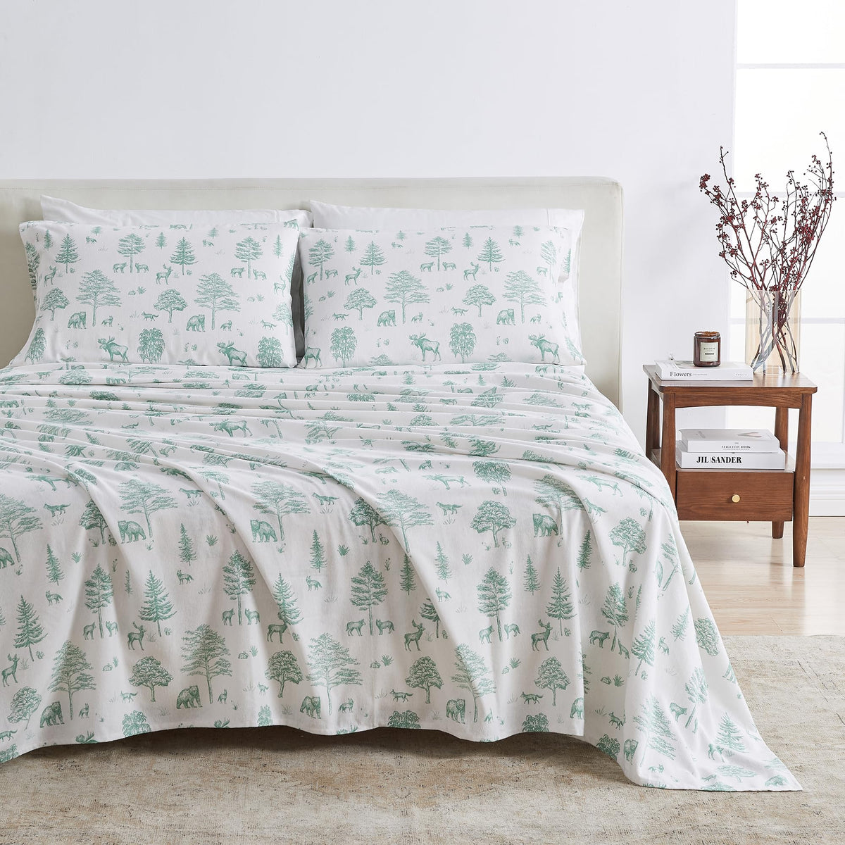 Great Bay Home 100% Turkish Cotton Full Size Flannel Bed Sheet Set - Novelty Printed Cotton Bedding Sheets & Pillowcases - Doubl