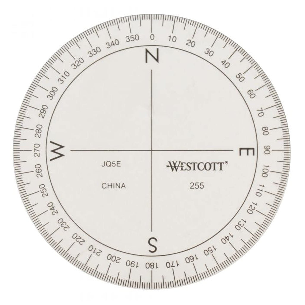 Westcott 360-Degree Compass Protractor 3 1/2-Inch Clear Plastic