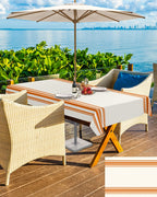 Fall Outdoor Tablecloth With Umbrella Hole, Farmhouse Orange Stripe Rectangle Tables Zippered Table Cloth Waterproof Tabletop Ta