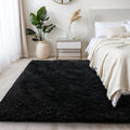 KCHOWUA Black Rug for Bedroom Fluffy Rug 4x6 Rug for Living Room Thick Machine Washable Plush Carpet for College Dorm Soft Shag 