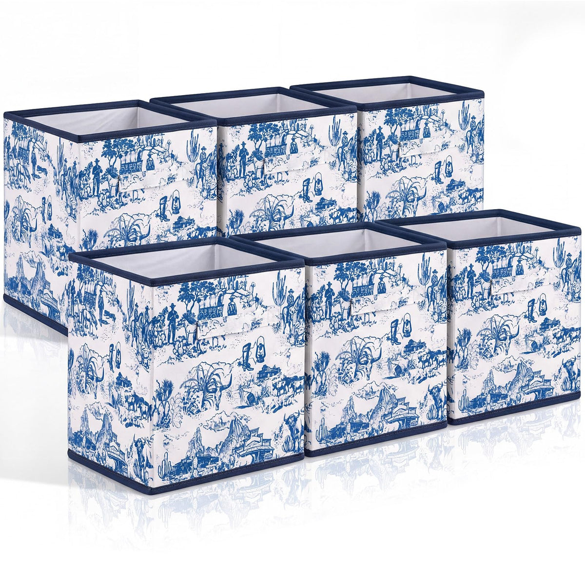 SiliFine 6 Pcs Blue Toile French Country Cube Storage Bins, 11 Inch