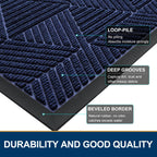 Smiry Front Door Mat Outside Entrance, Heavy Duty Sturdy Natural Rubber Doormat, Trap Dirt And Moisture, Easy Clean Low Profile Welcome Floor Mats For Indoor Outdoor Entry, 47X32 Inch, Navy Blue