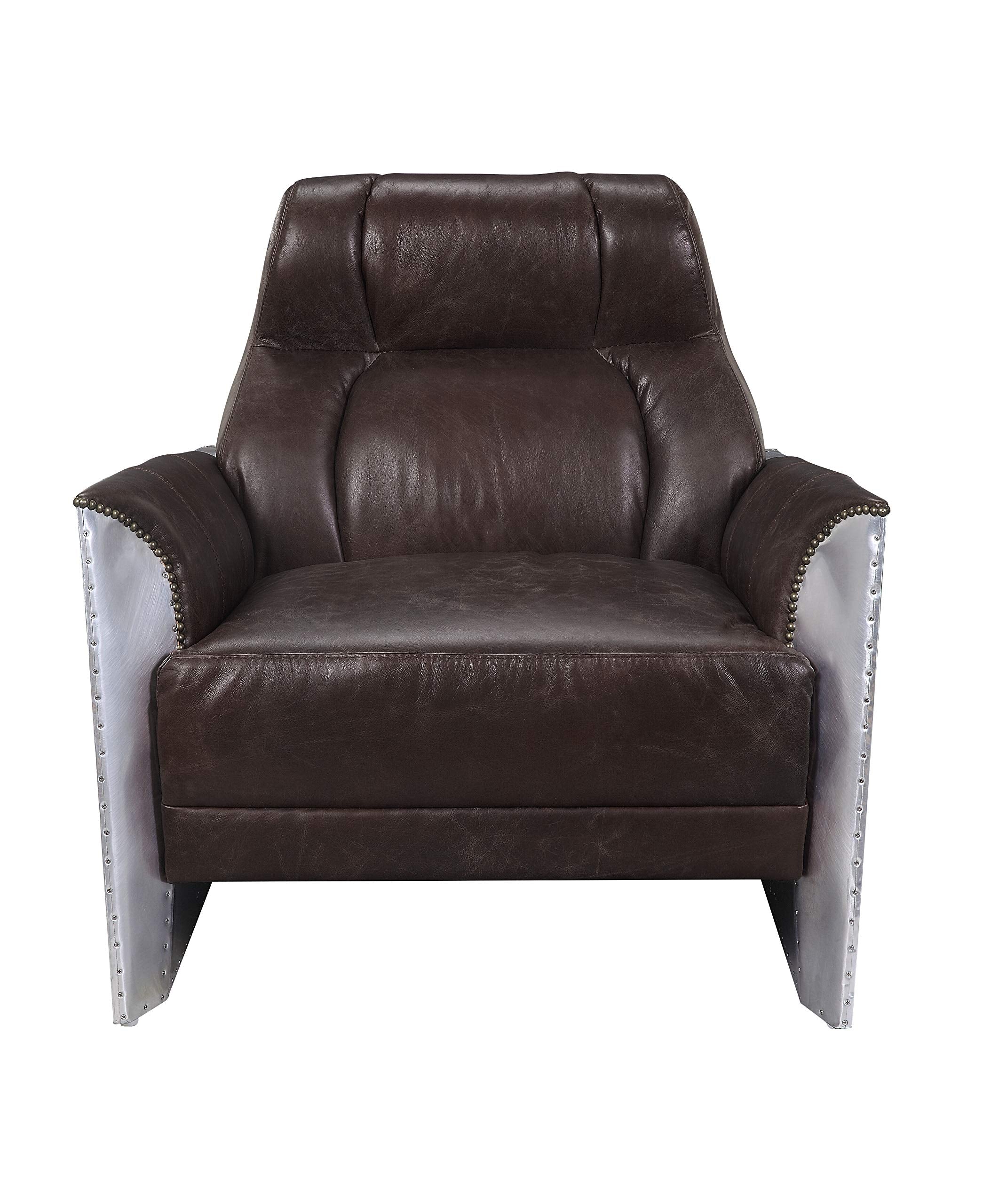 Acme Furniture Brancaster Accent Chair, Espresso Top Grain Leather & Aluminum