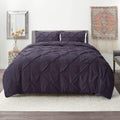 Nestl California King Duvet Cover Sets Purple - Pintuck Duvet Cover California King, 3 Piece Duvet Cover With Button Closure, 1