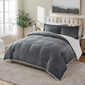 Cathay Home Twin Comforter Set: Ultra Soft And Plush Reversible Micromink And Sherpa 2-Piece Bedding Set, Pewter, Twin (66' X 8
