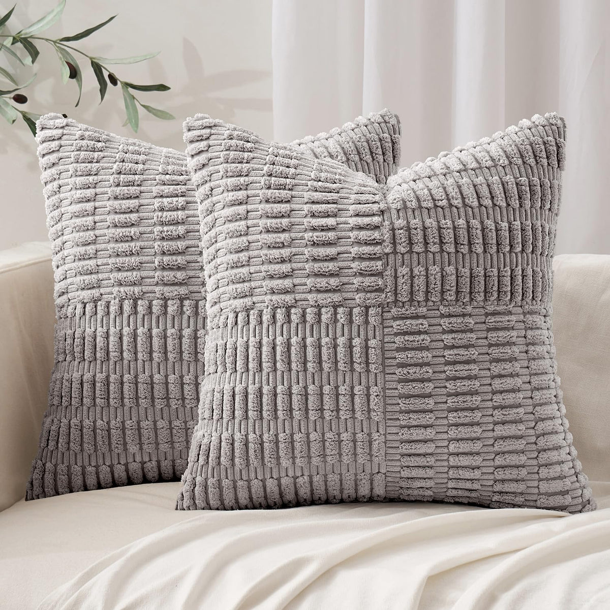 Miulee Light Grey Boho Pillow Covers Set Of 2 Decorative Farmhouse Couch Throw Pillows Textured Striped Patchwork Pillowcases Fo