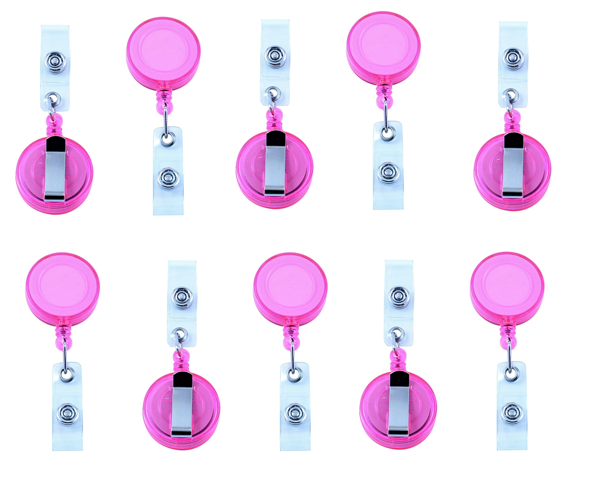10 Pack Foretra Retractable Reel Badge Id Holder Badge Reel Clip On Card Holder Translucent (Pink)