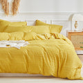 Warmdern Boho Duvet Cover Set King Size,Yellow Striped Duvet Cover Microfiber Bedding Set,3Pcs Ultra Soft Breathable Lightweight