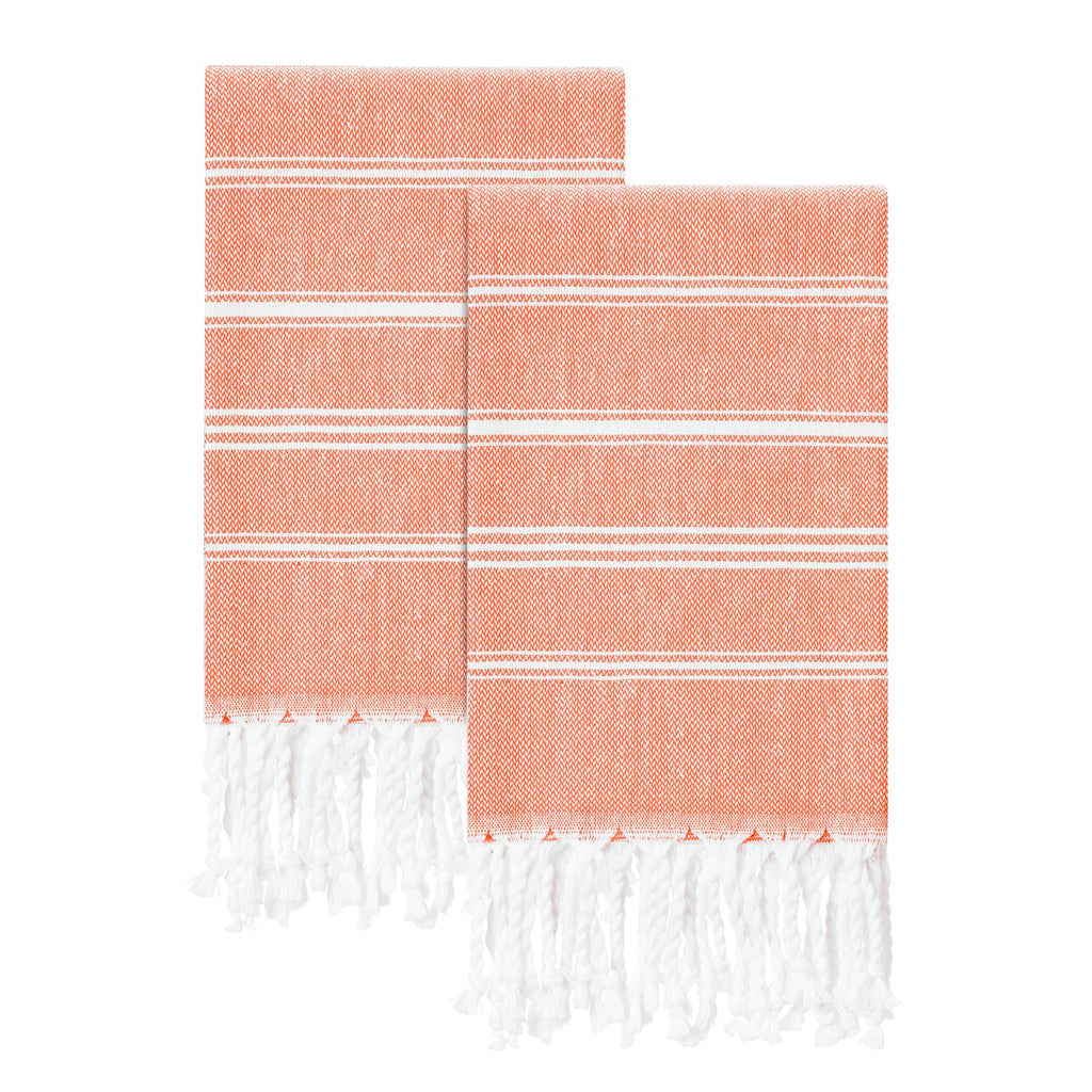 cabanana Cotton Turkish Hand Towel - Set of 2 | Boho Kitchen Tea Towels, 40 x 16 Inches Thin Decorative Bathroom Towel (Coral)