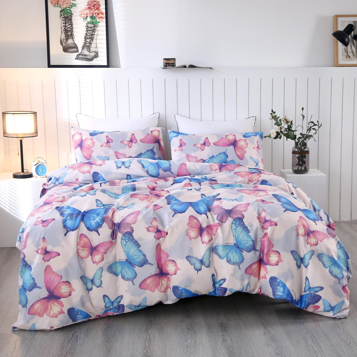 Sdiii 3Pcs Colorful Butterfly Duvet Cover Twin Set, Soft Microfiber, 1 Duvet Cover And 2 Pillowcase, Cute Butterfly Twin Duvet C