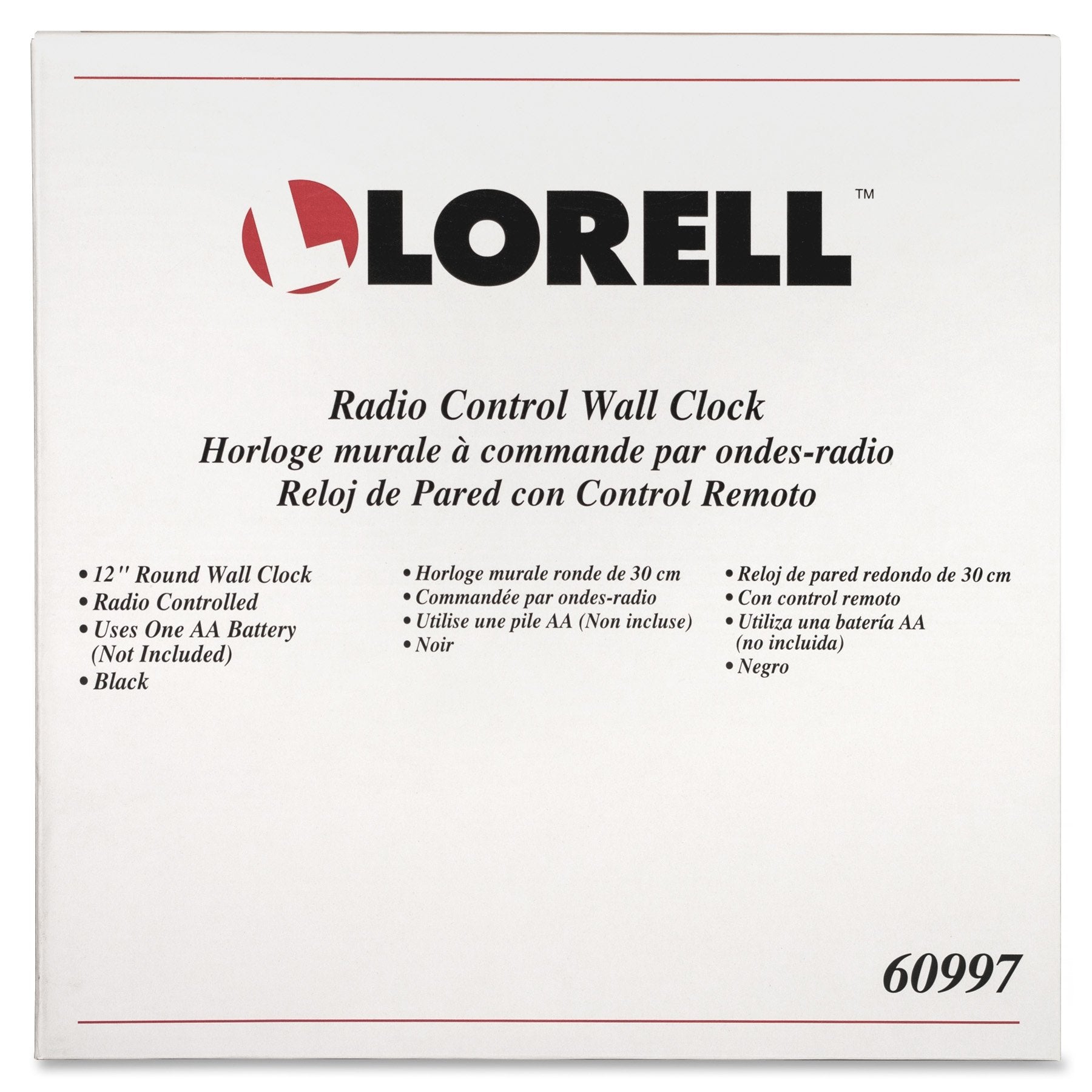 Lorell Wall Clock With Arabic Numerals, 12-Inch, White Dial/Black Frame