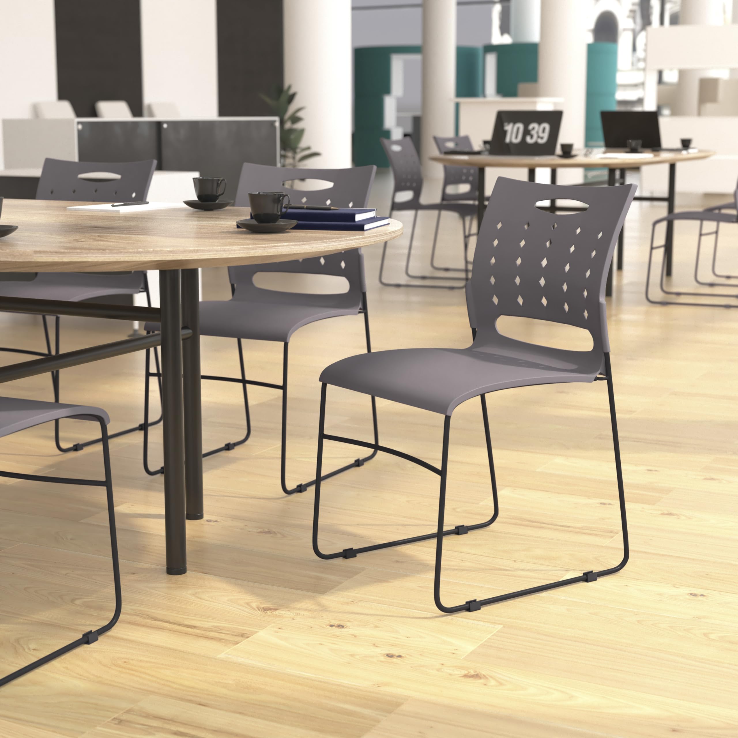 Flash Furniture Hercules Series 881 Lb. Capacity Gray Sled Base Stack Chair With Air-Vent Back