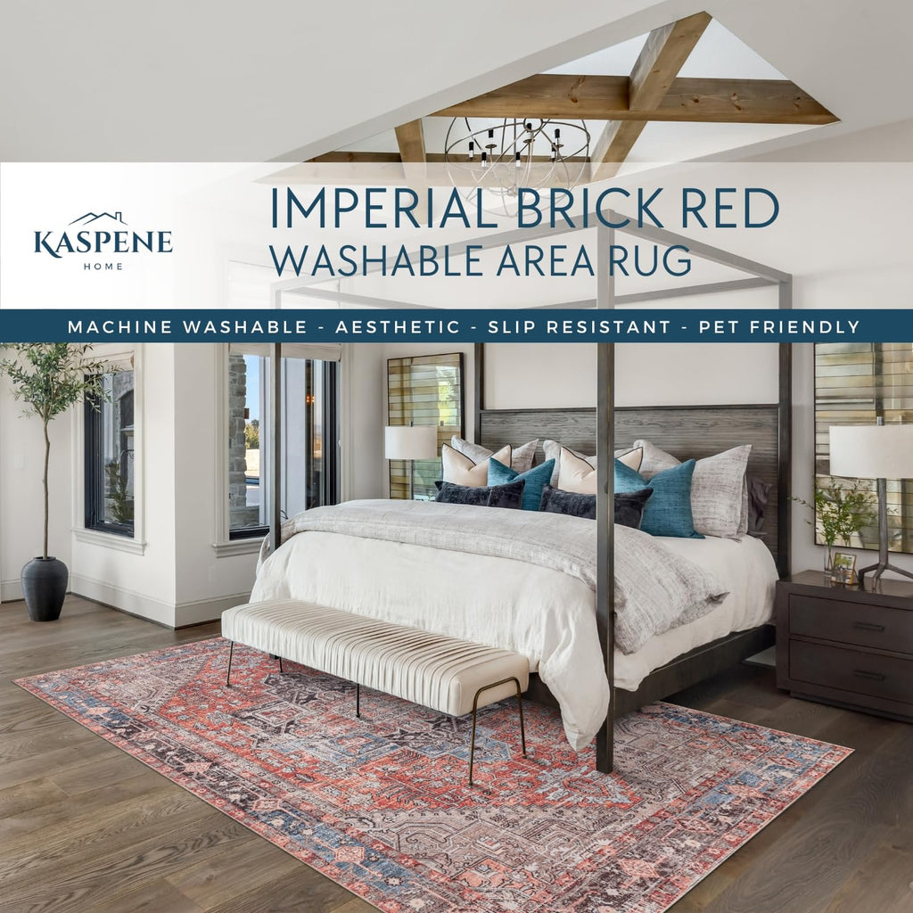 Kaspene Home Brick Red Washable Rug, Kid And Pet Friendly, Non-Slip, High Traffic Durable, Great For Living Room, Bedroom, Compl