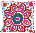 Exotic India LilyWhite Cushion Cover With Giant Multicolor AriEmbroidered Flower  Pure Cotton