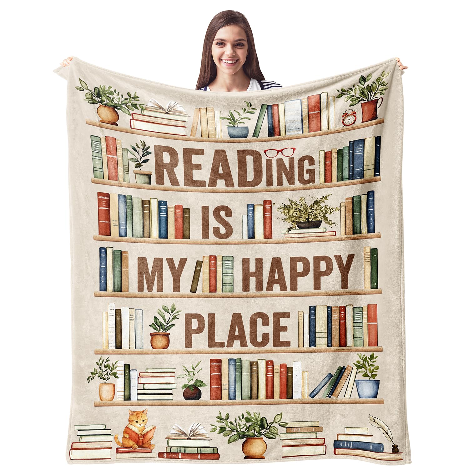 Cujuyo Book Lover Gifts For Women Men Blanket 50'X40' - Librarian Gifts Throw - Book Club Gifts For Reading Lovers Bookish - L