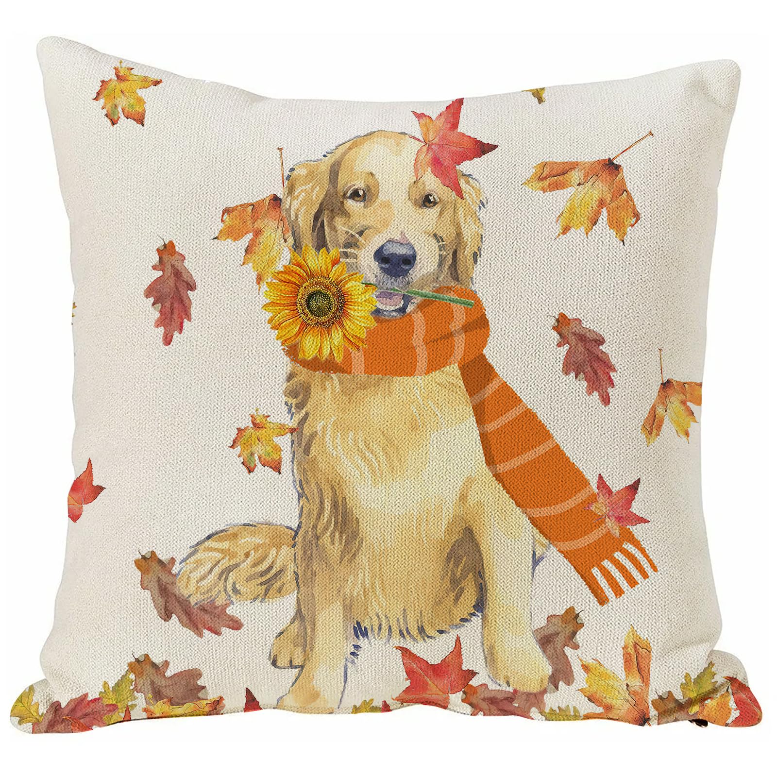 Spxubz Fall Throw Pillow Cover 18X18 Inch Autumn Dog Golden Retriever Home Decor Thanksgiving Farmhouse Nice Gift Square Indoor