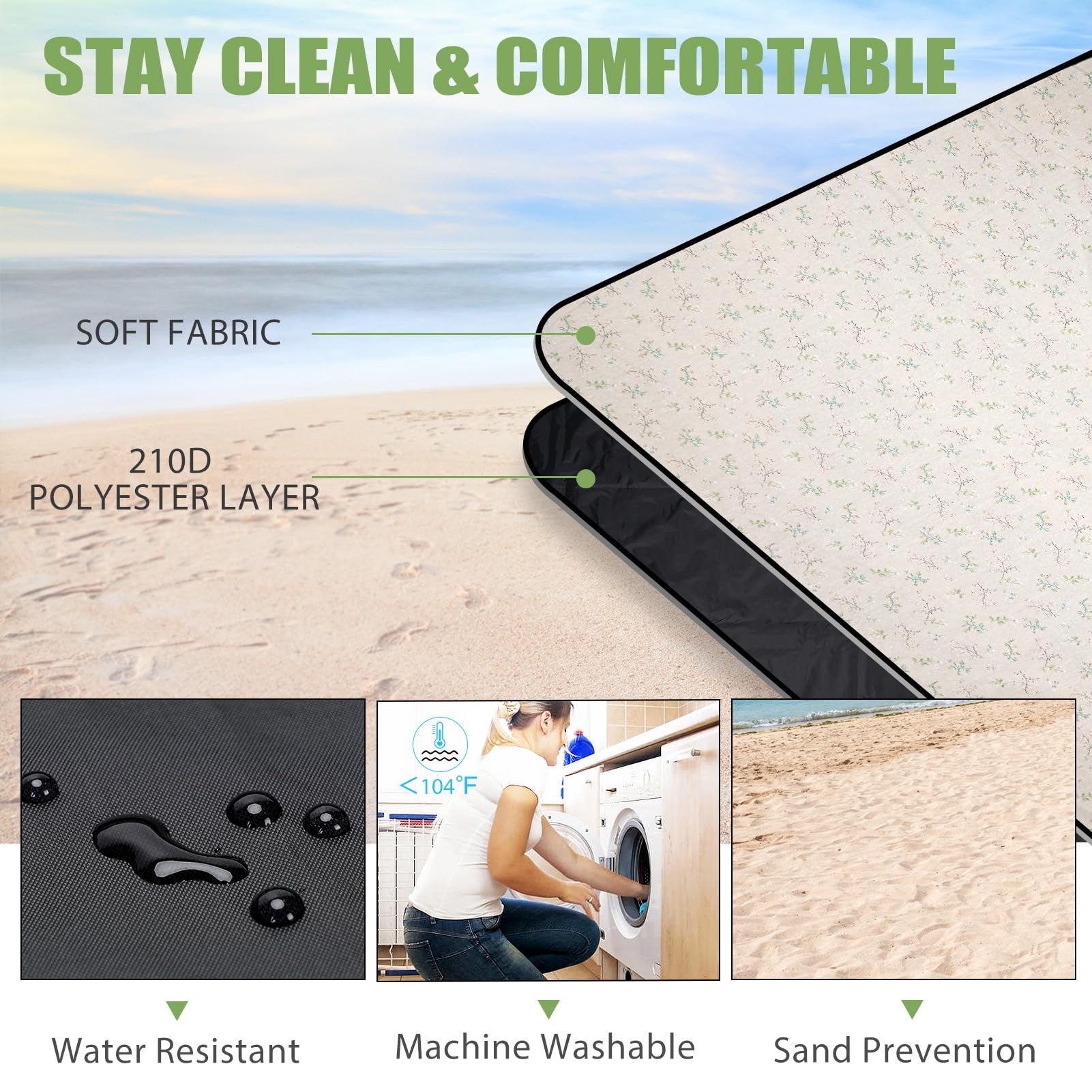 Picnic Outdoor Blankets Waterproof Extra Large - Beach Mat Sand Free Foldable With Carry Strap | Portable Camping Blanket | Park