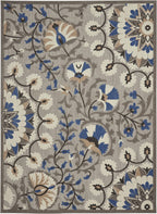 HomeRoots Grey/Multi 100% Polypropylene 8’ x 11’ Gray and Blue Vines Indoor Outdoor Area Rug