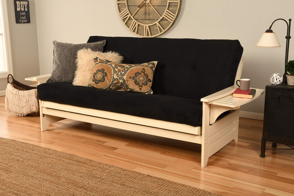 Kodiak Furniture Phoenix Futon with Suede Fabric Mattress in Antique White/Black