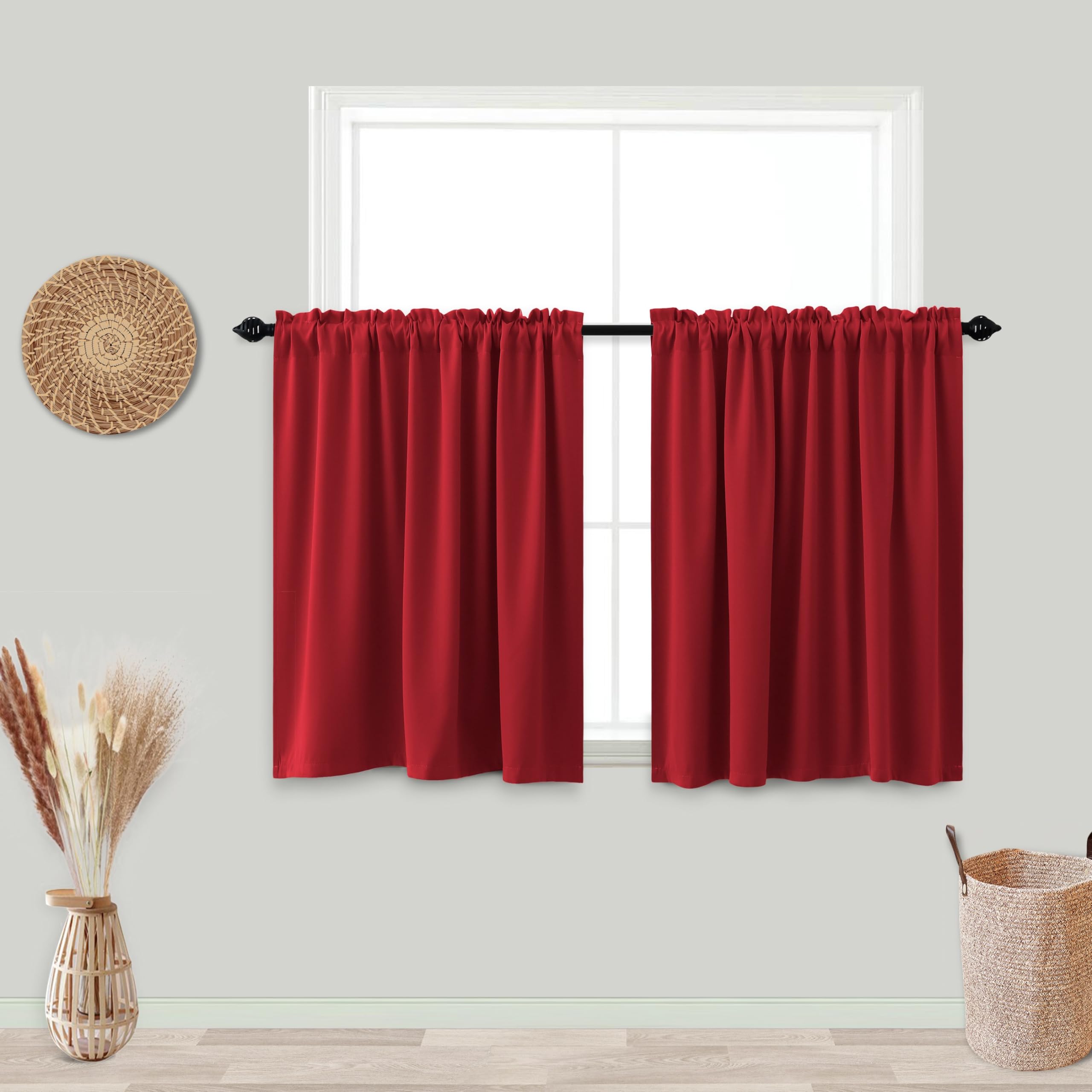 Koufall Red Short Curtains For Bedroom 2 Panels Set Blackout Curtains For Small Windows Boys Room Width 34 X 30 Inch Length