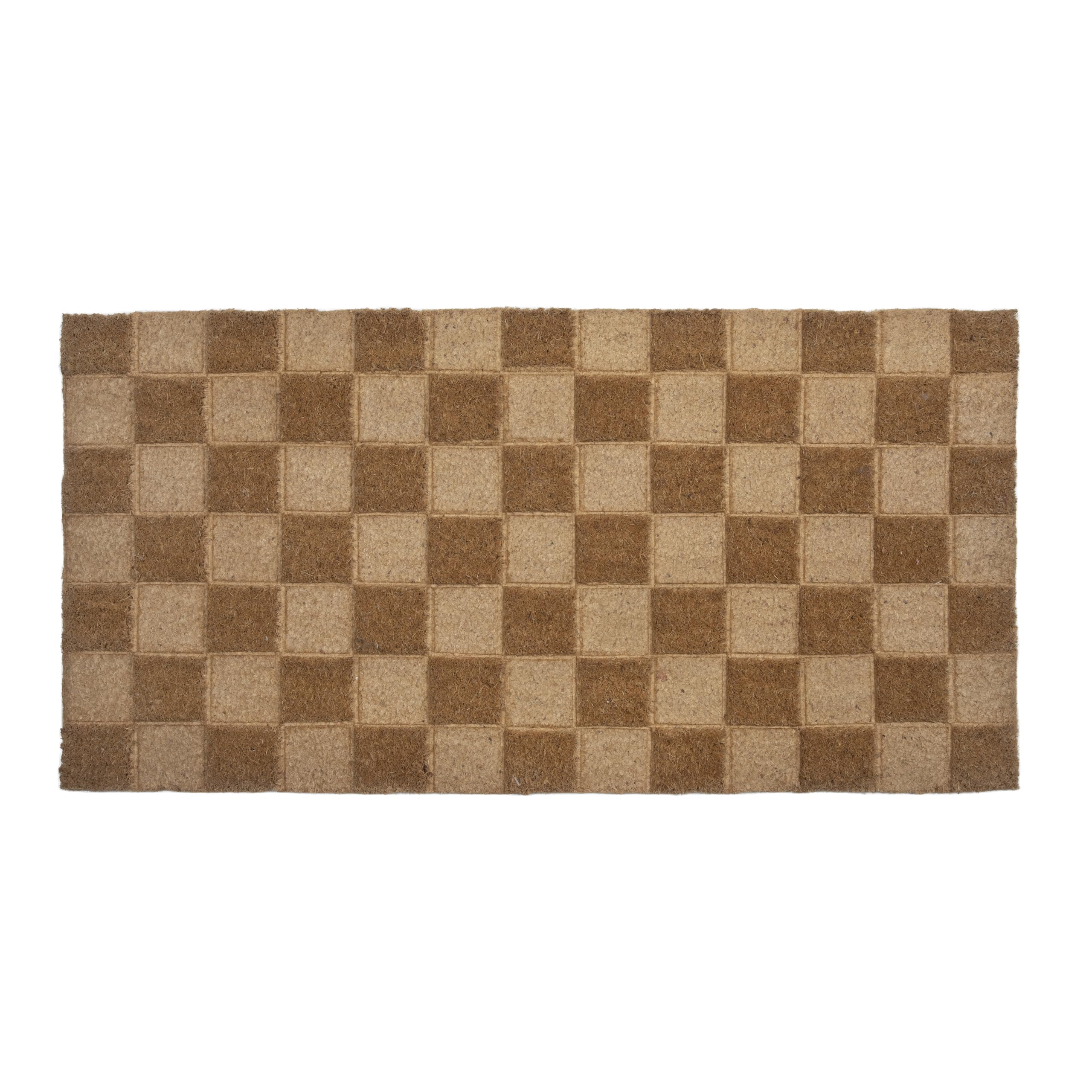 Creative Co-Op Engraved Coir Checkerboard Print And Pvc Back, Natural Doormat, 32