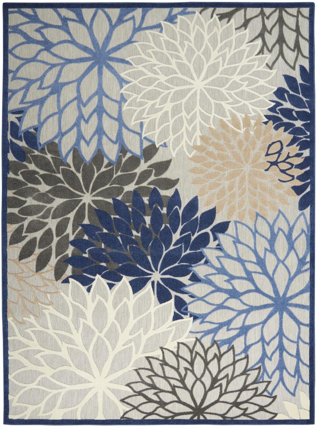 Nourison Aloha Indoor/Outdoor Blue/Multicolor 10' X 14' Area Rug, Tropical, Botanical, Easy Cleaning, Non Shedding, Bed Room, Li