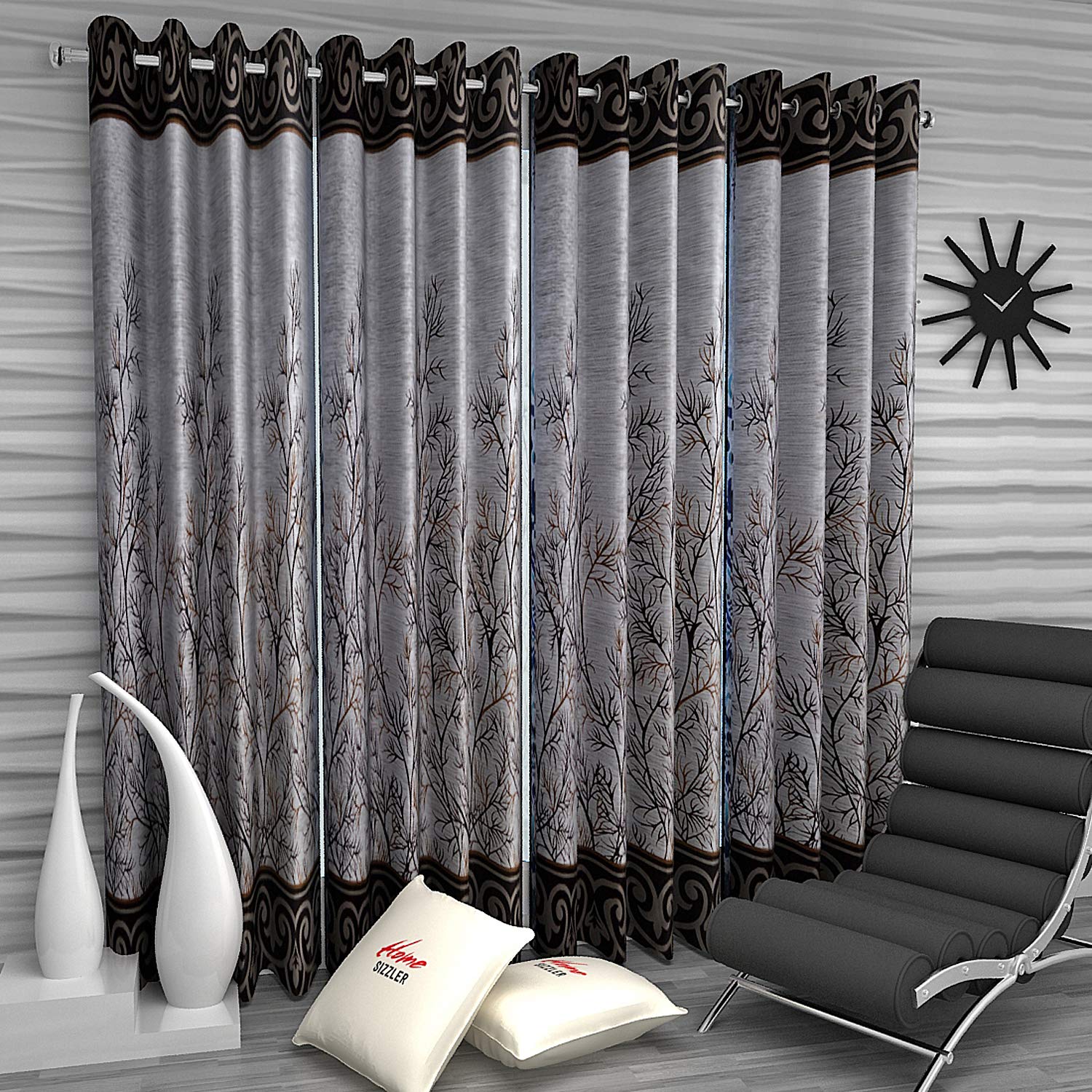 Home Sizzler 4 Piece Classy Panel Eyelet Polyester Window Curtains  5 Feet, Brown