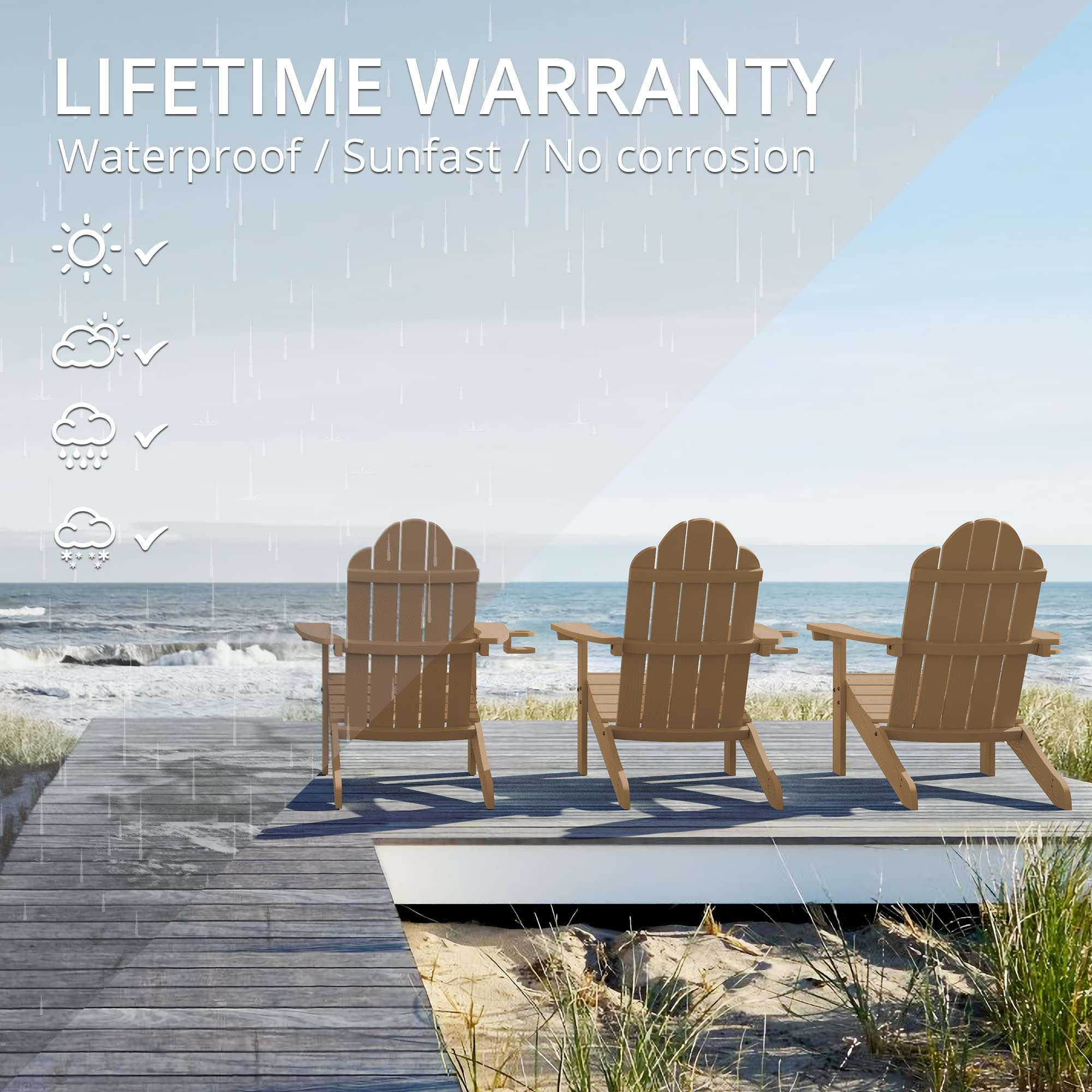 Lue Bona Poly Lumber Adirondack Chairs Set Of 6, Brown Adirondack Chairs With Cup Holder, 350Lbs Modern Adirondack Chair Weather Resistant, Plastic Patio Adirondack Chair For Fire Pit, Backyard