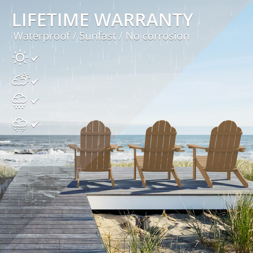 Lue Bona Adirondack Chairs Set Of 4, Brown Poly Adirondack Chairs With Cup Holder, 350Lbs Modern Adirondack Chair Weather Resistant, Outdoor Patio Chair For Fire Pit, Patio, Law, Balcony, Backyard
