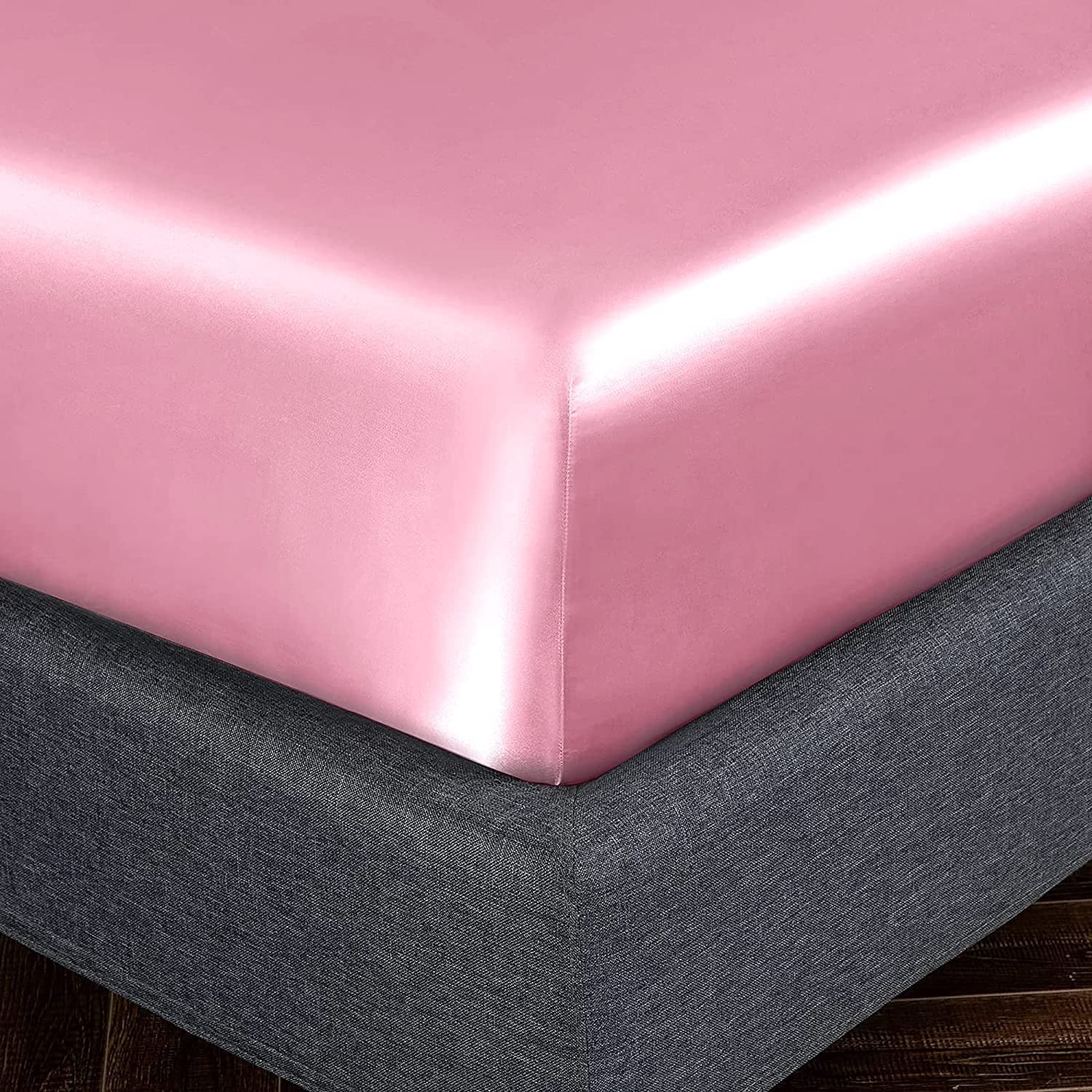 Homiest Pink Satin Fitted Sheet Twin Xl Size Fitted Bed Sheet, Deep Pocket Fitted Sheet Only, Luxury & Ultra Soft Bedding Fitted Sheet Single Bottom Bed Sheets Sold Separately