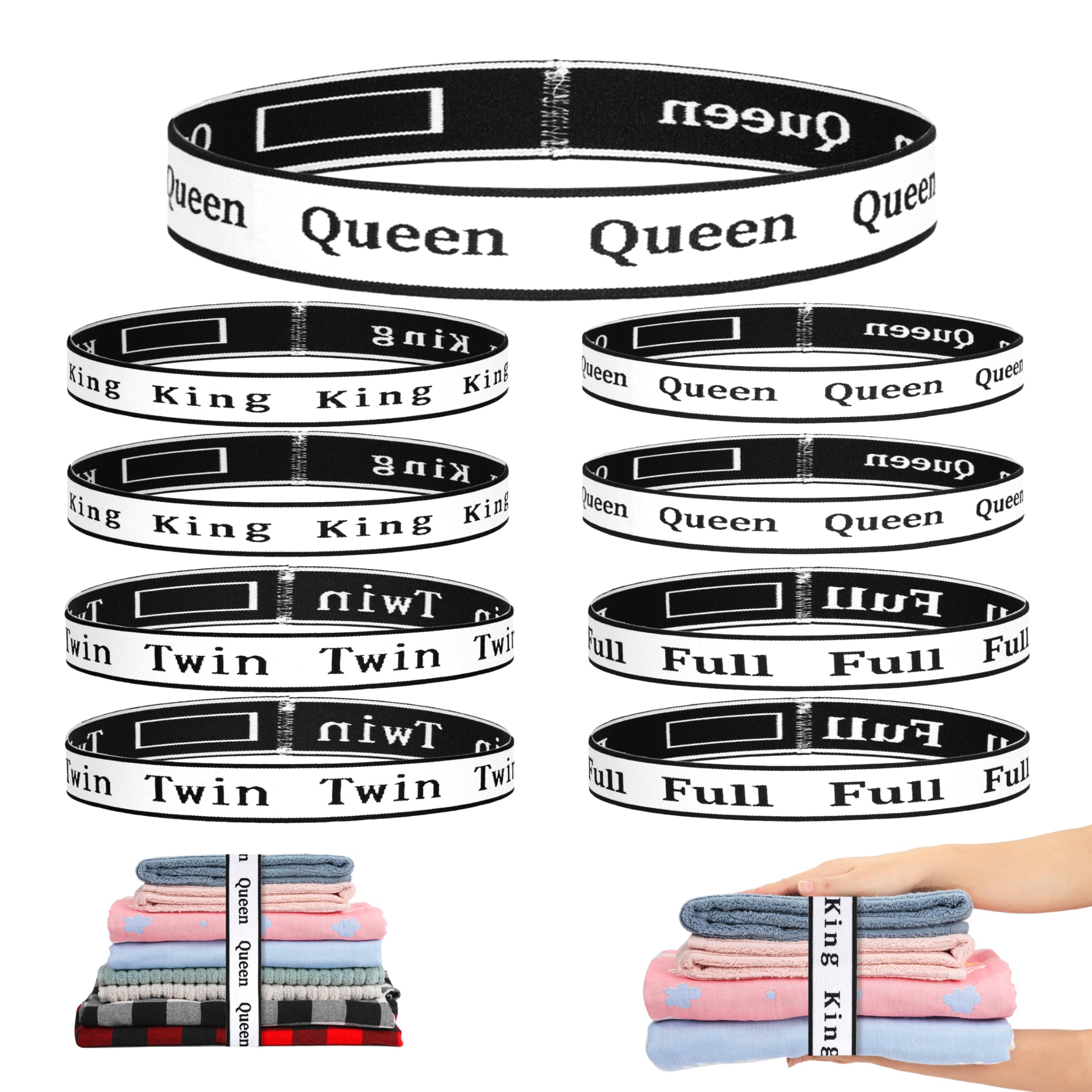 Wuher 8Pcs Bed Sheet Organizer Bands Sheets Labels For Elastic Bedding Linen Closet Storage Foldable Sheet Set Organizer Sheet K