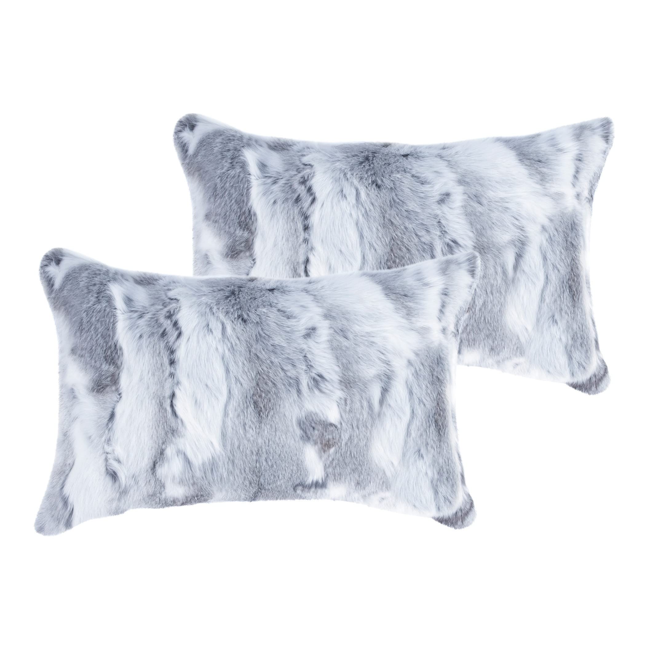 HomeRoots 100% Natural Rabbit Fur and Microsuede Set of Two 12' X 20' Grey Rabbit Natural Fur Throw Pillows