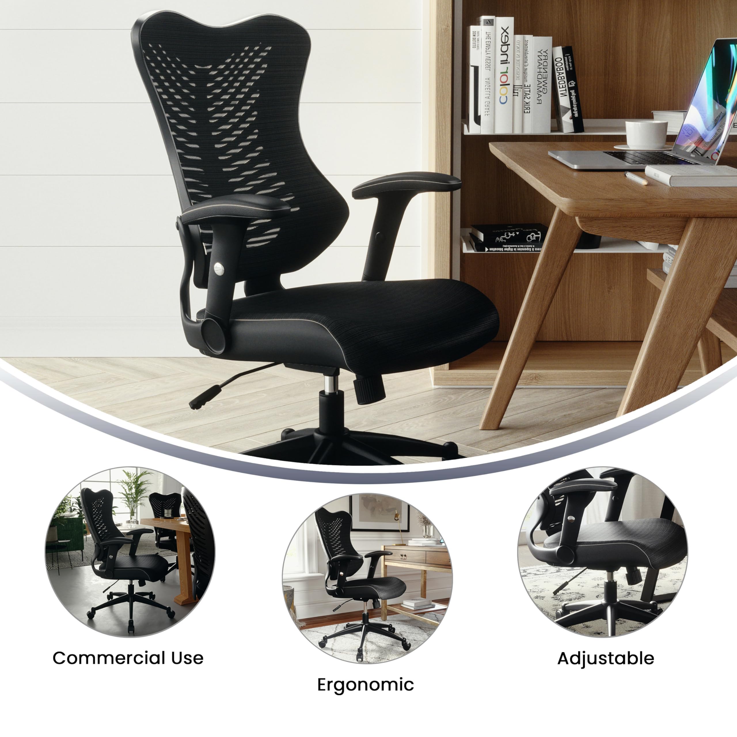 Flash Furniture Kale High Back Designer Black Mesh Executive Swivel Ergonomic Office Chair with Adjustable Arms