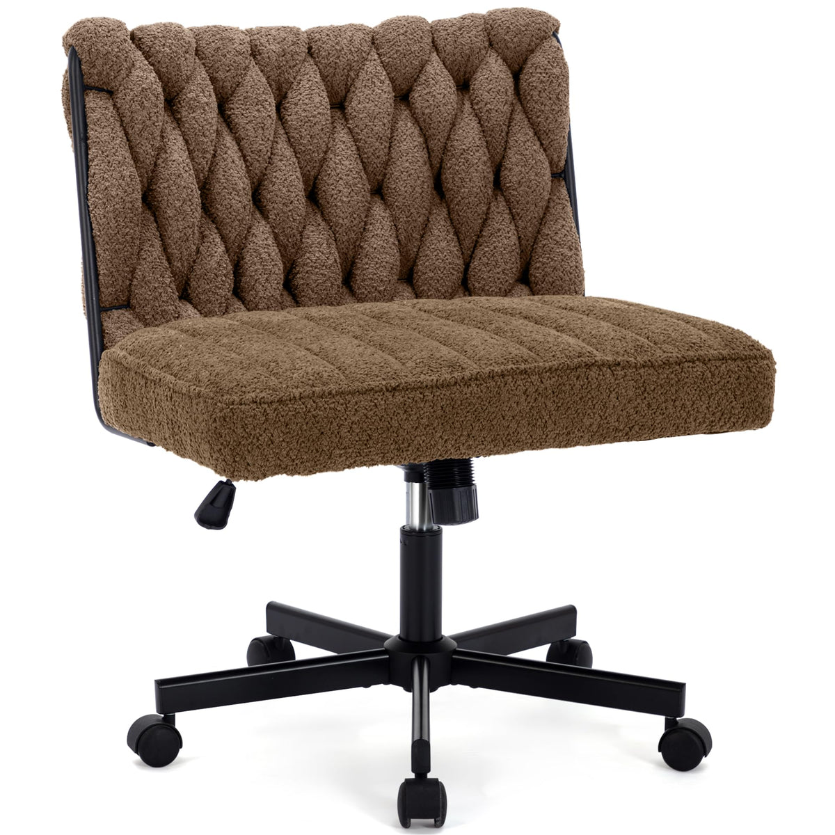 Hforesty Criss Cross Legged Office Desk Chair With Wheels, Modern Armless Desk Chair With Wide Seat, Home Office Chair For Work,