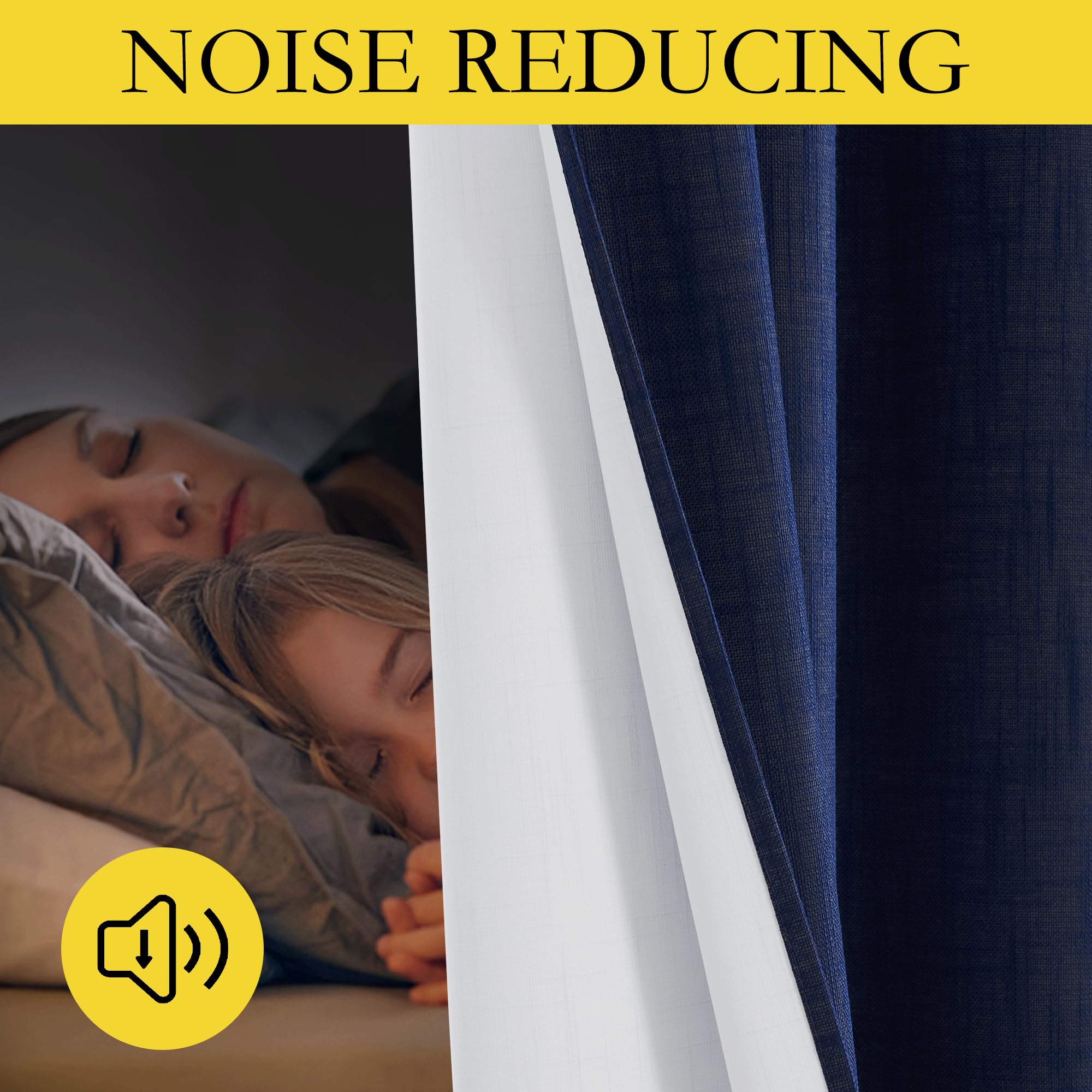 Nicetown 100% Absolutely Blackout Linen Curtains With Thermal Insulated White Liner, Dark Blue, 52' Wide, 2 Pieces, Privacy Vertical Window Drapes For Office Laundry Living Room Windows 84 Inch Long